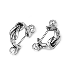 Minimalist silver twist hoop earrings in retro geometric titanium steel for men and women