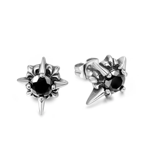 Punk Gothic Titanstahl Sternenregen Ohrstecker Für Herren Kreuz Stacheln Strass Poliert Rock Biker Schmuck