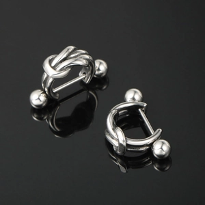 Vintage Industrial Nautical Knot Stainless Steel Barbell Stud Earrings For Men Women Punk Hip Hop Screw Back Silver Jewelry