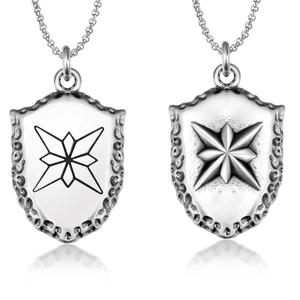 Collier Pendentif Bouclier en Acier Inoxydable Hip Hop pour Hommes Vintage Poli Étoile à Huit Branches Bijoux Style Boussole