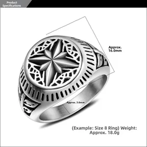 Detailed view of vintage star compass ring with dimensions 16.0mm width and 18.0g weight