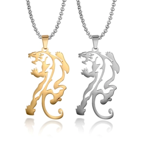 Stainless Steel Cutout Leopard Lion Pendant Necklace For Men Women Polished Gold Silver Animal Silhouette Jewelry Gift