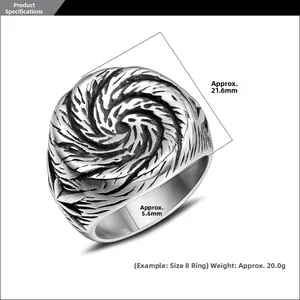 Detail view of punk titanium steel ring showing 21.6mm width and vintage texture