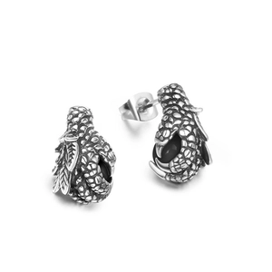 3D punk style dragon claw stud earrings in vintage silver with black bead stones