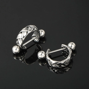 Titanium Steel Braided Woven Texture Barbell Stud Earrings Vintage Punk Rock Industrial Style Piercing Jewelry For Men Women
