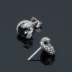 Boucles d'oreilles punk tête de serpent avec zircon noir en acier inoxydable