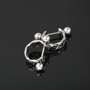 Silver braided rope stud earrings with twist design and screw back ball closure