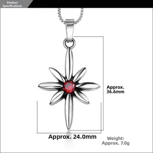 Detail showing red stone pendant dimensions of 36.6mm by 24.0mm on white background
