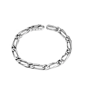 Bracelet Chaîne Figaro en Acier Inoxydable Poli pour Hommes Femmes Bracelet à Maillons Couleur Argent Avec Plaque ID Vierge Simple Bijoux Punk Cadeau