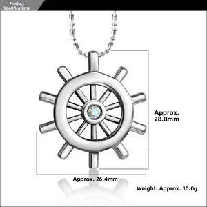 Macro detail of nautical rudder pendant with dimensions 28.8mm by 26.4mm and crystal center