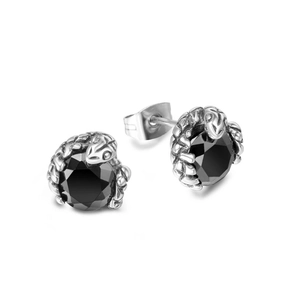 Boucles d'oreilles serpent en argent avec pierre noire et détails d'écailles punk