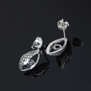 Men's titanium steel evil eye stud earrings with black gemstone and scale texture