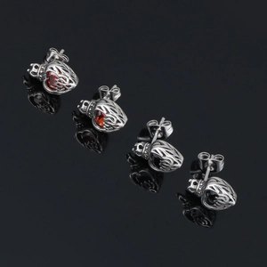 Gothic heart flame titanium steel stud earrings with red and black crystals
