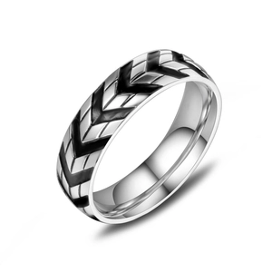 Hip Hop Men's Stainless Steel Tire Tread Ring Polished Chevron Pattern Industrial Style Band Ring For Men Jewelry Gift