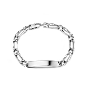 Bracelet Figaro en acier inoxydable argenté avec plaque métallique vierge personnalisable