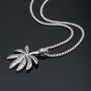 Collana con ciondolo a foglia d'acero in acciaio inossidabile argento con catena a perle