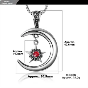 Détails des dimensions du pendentif lune et étoile avec gemme rouge sertie