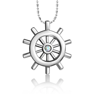 Titanium Steel Nautical Ship Wheel Pendant Necklace Men Rhinestone Inlaid Helm Anchor Style Fashion Jewelry Silver Polished Neckwear