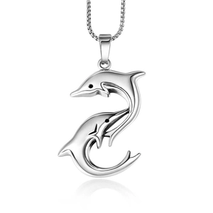 Polished Stainless Steel Dolphin Pendant Necklace Cute Animal Jewelry For Women Men Minimalist Commuter Style Necklaces
