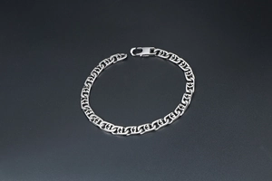 Flat silver titanium steel anchor link chain bracelet with classic lobster clasp closure