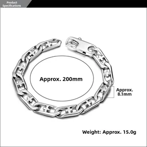Silver punk chain bracelet with cross textures, width 8.1mm and length 200mm detail