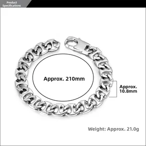 Bracelet à maillons en acier titane poli avec maillons groin et fermoir mousqueton