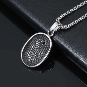 Vintage titanium steel Hand of Fatima pendant with ruby stone on a thick link chain