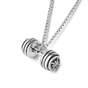 Collana con Ciondolo a Manubrio in Acciaio Inossidabile per Uomo Donna Fitness Sport con Incisione a Stella Gioielli alla Moda
