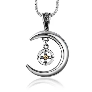 Pendentif croissant de lune vintage avec design croix et accents dorés