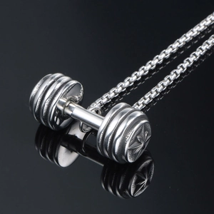 Collana con pendente a manubrio in acciaio inossidabile argento con riflesso a specchio