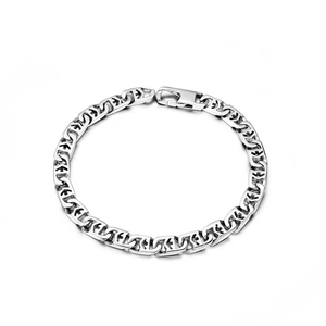 Polished silver titanium steel chain bracelet with geometric links and lobster clasp