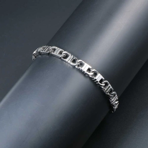 Industrial minimalist silver steel link bracelet with geometric rectangular rings