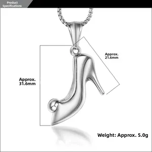 Detailed view of high heel pendant necklace showing dimensions 31.6mm by 21.6mm