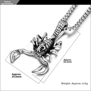 Macro view of titanium steel scorpion pendant with 43.2mm length and 29.0mm width details