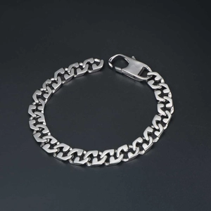 Polished silver cuban link bracelet in titanium steel with large lobster clasp for men
