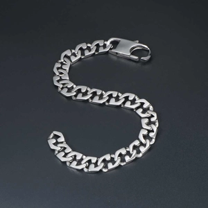 Polished silver titanium steel Cuban chain bracelet with secure lobster clasp for men