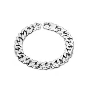 Bracciale a Maglia Cubana in Acciaio Inossidabile da Uomo Catena Lucida Color Argento Accessorio Mano Per Streetwear Gioielli Quotidiani