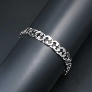 Polished titanium steel link bracelet with minimalist U-shaped industrial design