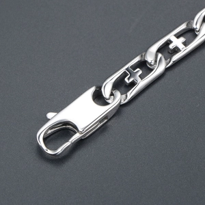 Punk style titanium steel cross bracelet with large lobster clasp and rectangular links