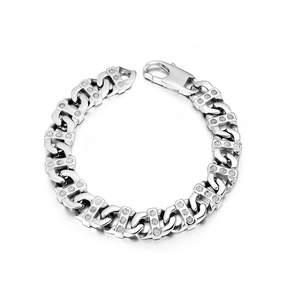 Bracelet Hip Hop en Acier Inoxydable pour Hommes Femmes Argent Poli Chaîne à Maillons Géométriques Avec Incrustation de Strass Bijoux Unisexe Cadeau