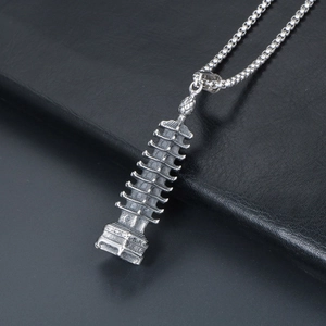 Collana vintage con ciondolo a pagoda in acciaio inossidabile per uomo e catena a sfere