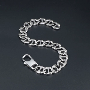 Bracelet en acier titane argenté poli avec maillons en H et fermoir mousqueton pour adultes