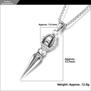 Macro view of stainless steel lotus vajra pendant with 57.7mm height and 15.1mm width