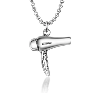 Collier Pendentif Forme de Sèche-cheveux Créatif Bijoux Punk en Acier Inoxydable pour Hommes Cadeau Coiffeur Couleur Argent