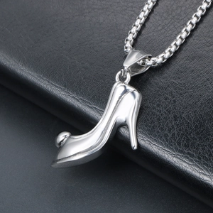 Polished silver high heel shoe pendant necklace with a durable box chain for women