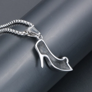 Polished silver stainless steel high heel pendant necklace with durable box chain link