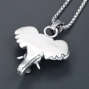 Vintage titanium steel elephant head pendant with box chain in polished silver finish