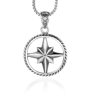 Stainless Steel Compass Star Pendant Necklace For Men Women Punk Vintage Eight-pointed Star Charm Box Chain Necklace Jewelry