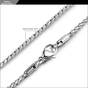 Macro shot of 1.8mm stainless steel rope chain with a secure lobster clasp closure