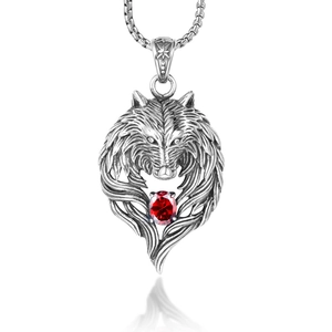 Vintage Stainless Steel Wolf Head Pendant Necklace Inlaid Red Zirconia Retro Punk Ethnic Gothic Jewelry For Men Women